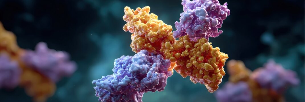 Colorful protein molecule structure in scientific visualization