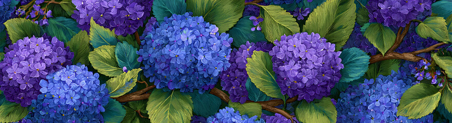 A highly detailed hydrangea banner complete with leaves and branches.