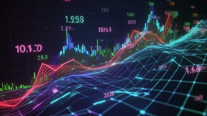 Futuristic Neon Stock Chart: Candlestick Wave Data Flow Digital Trading Glow - Powered by Adobe