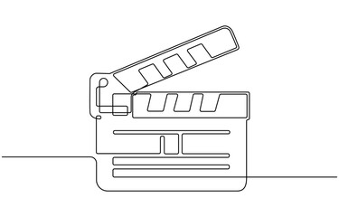 One continuous line drawing of clapper board.