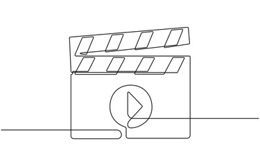 One continuous line drawing of clapper board.