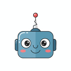 Smiling robot with antenna, blush, and rounded design, on white