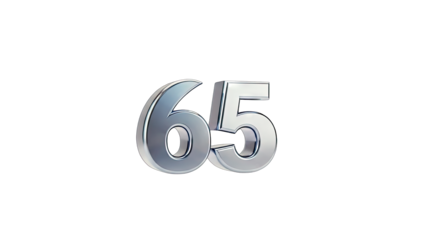 Shiny Metallic Number 65 on White Background