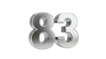Shiny Metallic Number 83 Isolated on White Background