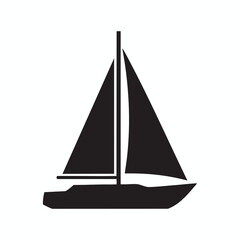 A black silhouette illustration of a sailboat with a white background