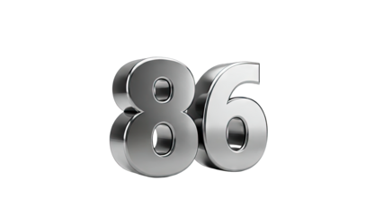 Shiny Metallic Number 86 on White Background