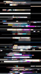 Digital art featuring horizontal, multicolored streaks of varying width over a black backdrop