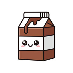 A carton of chocolate milk with kawaii face and chocolate syrup dripping