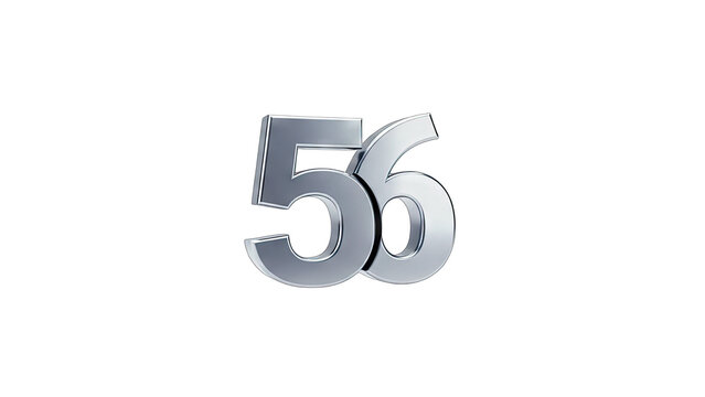 Shiny Metallic Numbers 56 on White Background