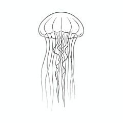 A minimalist line drawing of a jellyfish with a bell and trailing tentacles