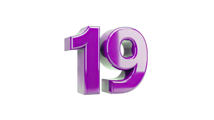Shiny Purple Number 19 Isolated on White