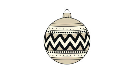 Fototapeta premium Decorative Christmas bauble with black and beige patterns including zigzags and dots for holiday winter season art.