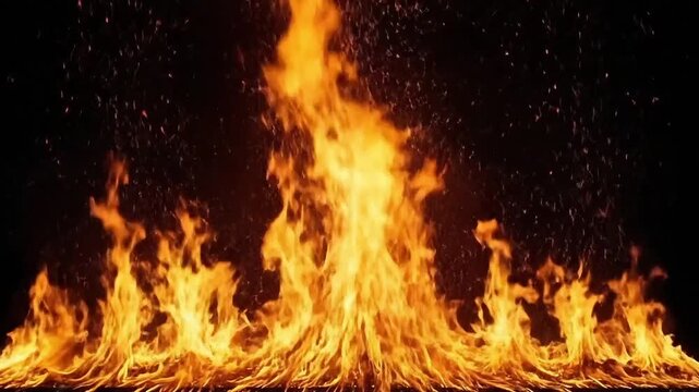 Intense flames consuming dry wood in dramatic nighttime scene