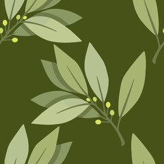 A branch of blooming laurel seamless pattern.