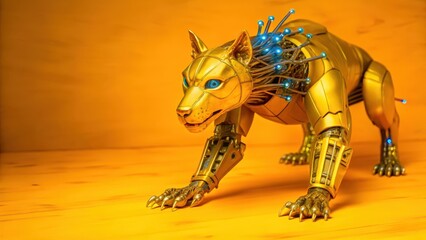 Metallic body with glowing blue circuits and sharp claws