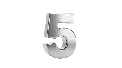 Shiny Silver Number 5 Isolated on White