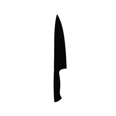 Obraz premium Black silhouette of a professional chef knife, minimalist kitchen utensil icon isolated on white background.