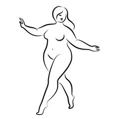 Silhouette of the figure of a slender naked woman. The girl is standing, she is overweight. A lady full of beauty and sexuality. Vector illustration