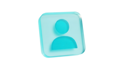 Frosted cyan frosted glassmorphism user profile icon floating isolated on a clean white background for modern app UI design with soft light reflections.