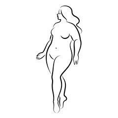 Silhouette of the figure of a slender naked woman. The girl is standing, she is overweight. A lady full of beauty and sexuality. Vector illustration