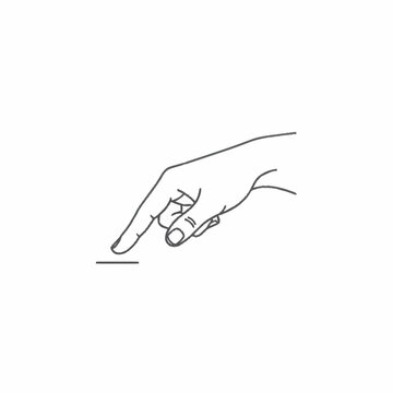 Hand pointing finger touching a line on white background.