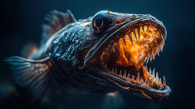 Predatory fish with glowing maw.