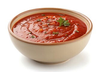 Tomato Soup in Beige Bowl with Herbs