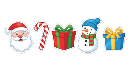 Santa Claus, Snowman and Gift Box Stickers &ndash; Christmas Set