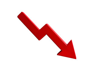 A 3D, zig-zag red arrow pointing downward against a black void.