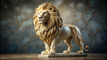 Regal lion figurine with intricate stone-like texture and shading effects