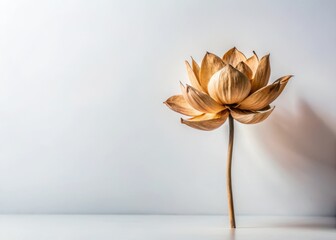 Dried lotus flower on white background with minimalistic style