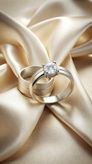 Elegant wedding ring set on a satin ribbon