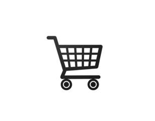 A shadowy, three-dimensional shopping cart icon on a black field