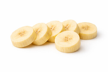 Photorealistic Banana Slices Arranged Neatly on White