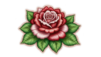 Intricate red rose with leaves isolated on transparent background