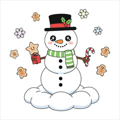 Cute Snowman Wearing Hat and Scarf &ndash; Christmas Illustration