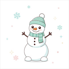 Cute Snowman Wearing Hat and Scarf &ndash; Christmas Illustration