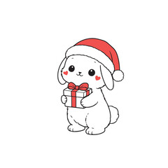 Cute Christmas Bunny with Gift Illustration