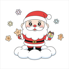 santa claus on cloud with gifts vector illustration