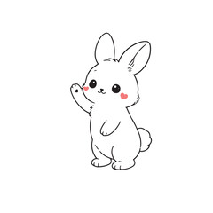 Cute Bunny Waving Line Art Illustration