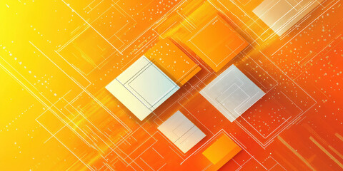 abstract orange yellow gradient background with floating geometric rectangles and white intersecting lines