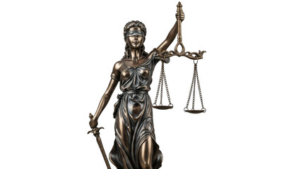 Statue of justice holding scales isolated on transparent background