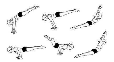 Yoga poses illustration showing flexibility and balance exercises