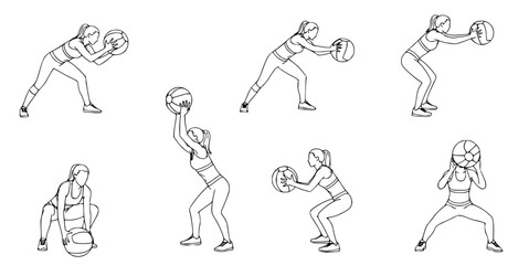 Fototapeta premium Fitness Illustration Showing Woman Performing Medicine Ball Exercises