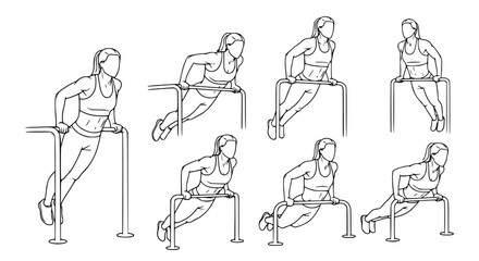 Obraz premium Woman performing dips exercise on parallel bars for upper body strength