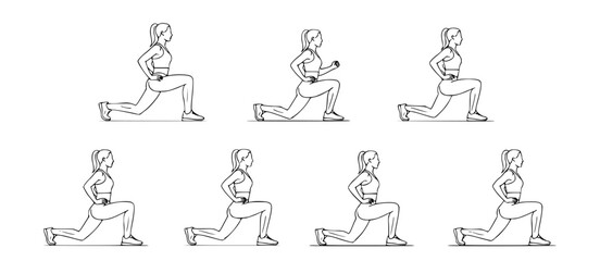 Detailed exercise guide illustrating various lunge fitness workout techniques for lower body strength and conditioning