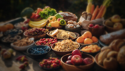 assortiment de produits frais et sains, buffet de fruits et l&eacute;gumes