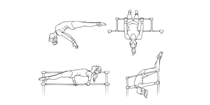 Gymnast performing various exercises on parallel bars