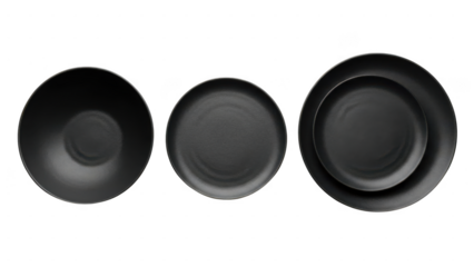 Three black ceramic bowls in different sizes