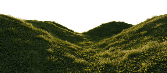 Rolling Green Grassy Hills Isolated on transparent Background. 3D rendering. © snesivan